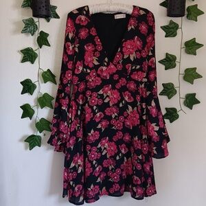 Altar'd State Black and Pink Floral Mini Dress